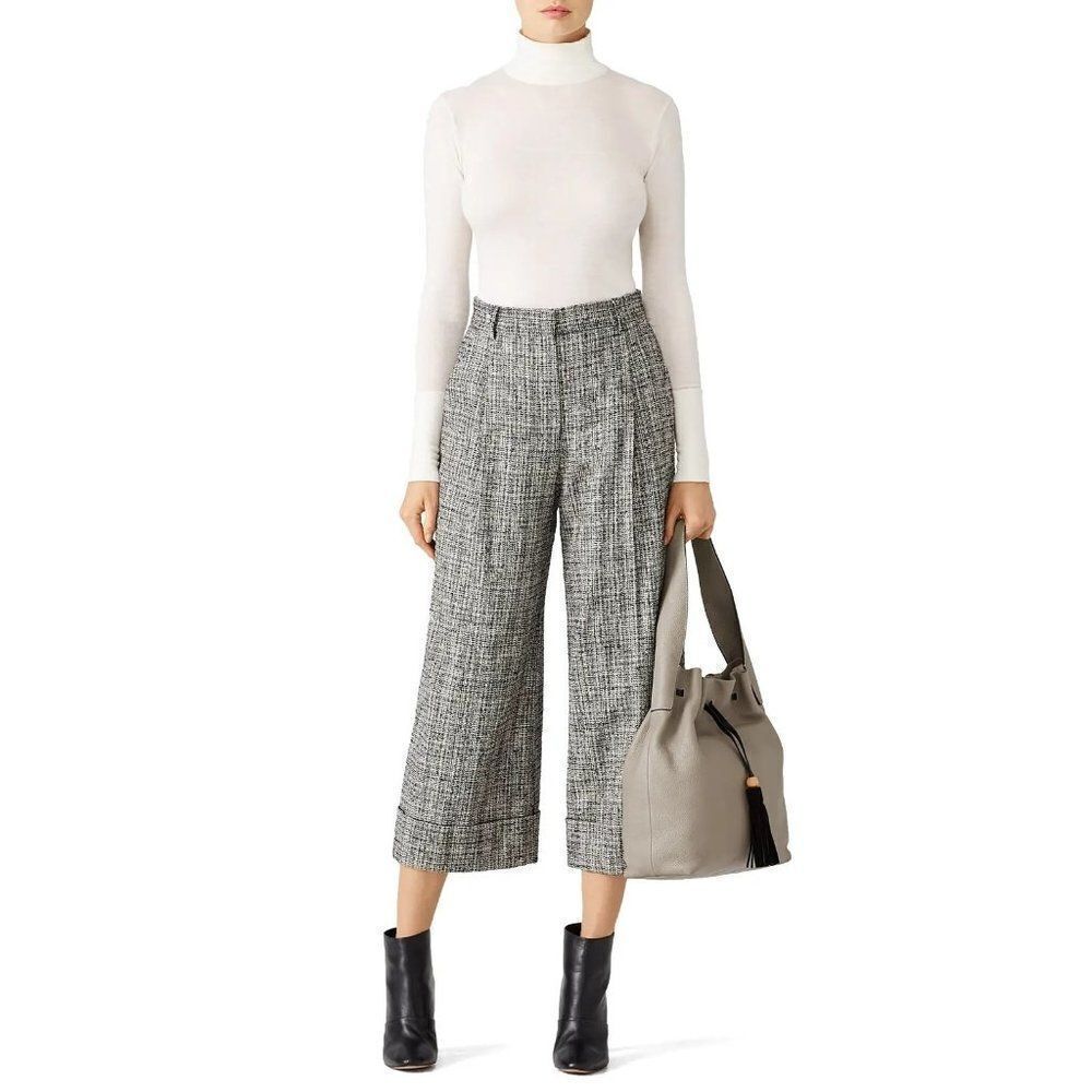 Tara Jarmon Tweed Pleated Front Wide Leg Pants Size 42